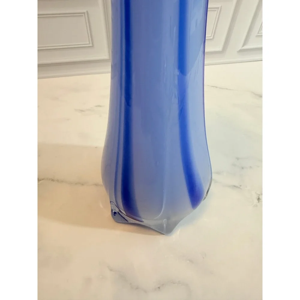 VTG Hand Blown Blue Streaked Murano Style Art‎ Glass 11